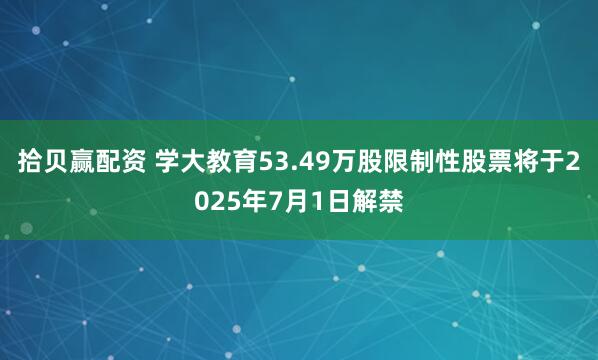 拾贝赢配资 学大教育53.49万股限制性股票将于2025年7月1日解禁